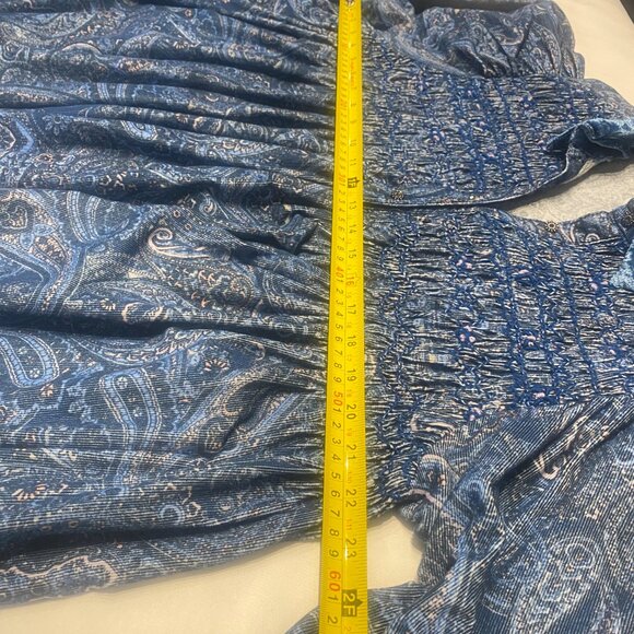 Free People Velvet Smocked Boho Top XS Oversized Paisley - Picture 7 of 8